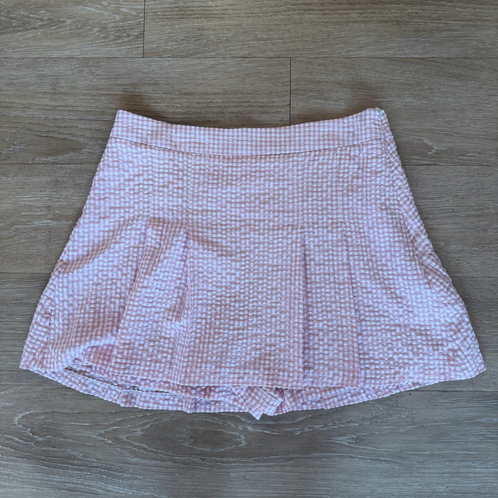 Zara Pink and White Gingham Women's Skirt (with built in shorts)